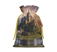 Bolsas con cordón con estampado de castillo de cuento de hadas, bolsas de regalo reutilizables con cordón, perfectas para vacaciones y fiestas