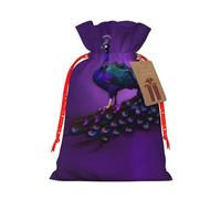 Bolsas con cordón con estampado de pavo real morado, bolsas de regalo reutilizables con cordón, perfectas para vacaciones y fiestas