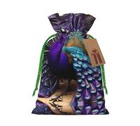 Bolsas con cordón con estampado de pavo real morado para regalos, bolsas de regalo de tela reutilizables, para regalos de vacaciones y fiestas