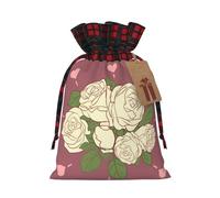 Bolsas con cordón con estampado de rosa blanca de amor, bolsa de bocadillos de caramelos, bolsas reutilizables para envolver y almacenar, talla M