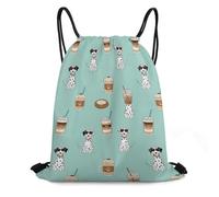 Bolsas con Cordón Dálmatas Lindo Perro Dálmata Color Café Menta Mochila Cuerdas Plegable Drawstring Bag Ajustable Bolsa De Cuerda para Gimnasio Natación Escuela