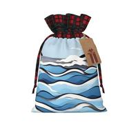 Bolsas con cordón de Navidad con estampado de olas lapping at the rocks, bolsas reutilizables para regalos de Navidad, talla M