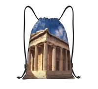 Bolsas con Cordón Edificio De La Historia De Grecia Bolsa De Cuerda Ajustable Bolsa De Cuerdas Durable Mochila con Cordón para Escuela Vacaciones Gimnasio