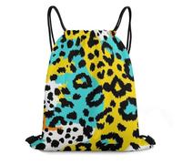 Bolsas con Cordón Estampado De Leopardo Guepardo Verde Azulado Y Amarillo Bolsa De Cuerda Ajustable Mochila Cuerdas Plegable Mochila con Cordón para Gimnasio Escuela Vacaciones