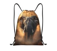 Bolsas con Cordón Fotografía De Elefante, Puesta De Sol Dorada, Polvo. Mochila Cuerdas Plegable Drawstring Bag Luz Bolsa De Cuerdas para Vacaciones Gimnasio Natación