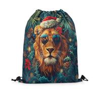 Bolsas con Cordón León Africano, Vida Salvaje, Animal Tropical Feroz. ¡Feliz Navidad! Drawstring Bag Ajustable Mochila Cuerdas Moda Mochila con Cordón para Escuela Playa Gimnasio