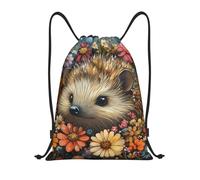 Bolsas con Cordón Lindo Patrón De Erizo con Flores Bolsa De Cuerdas Ajustable Bolsa De Cuerda Plegable Mochila con Cordón para Escuela Playa Vacaciones