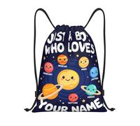 Bolsas con Cordón Nombre Personalizado Just A Boy Loves Planets Mochila con Cordón Moda Mochila Cuerdas Luz Drawstring Bag para Natación Vacaciones Escuela