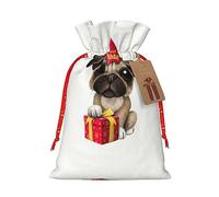 Bolsas con cordón para caramelos, bolsas de regalo de Navidad, bolsas de regalo de Navidad, bolsa de regalo de fiesta de Navidad, lindo cachorro de carlino de feliz cumpleaños