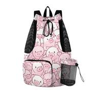 Bolsas con cordón para gimnasio, natación, con bolsillo para botella de agua, bolsa de cuerda para la escuela, impermeable, lindo animal de cara de cerdo