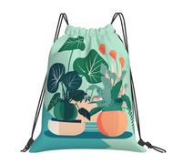 Bolsas con cordón para interiores con estampado de plantas verdes de dibujos animados, mochilas deportivas y de gimnasio, perfectas para baloncesto, yoga, viajes y mucho más