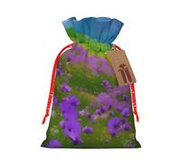 Bolsas con cordón para regalo, diseño de flores moradas de naturaleza, prado, montañas, regalos, regalos, accesorios o recuerdos
