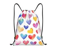 Bolsas con Cordón Patrón De Corazones De Amor Arcoíris En Acuarela Mochila Cuerdas Luz Bolsa De Cuerdas Plegable Bolsa De Cuerda para Gimnasio Escuela Playa