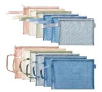 Bolsas con cremallera tipo cartera, Paquete de 12 bolsas de malla con cremallera tamaño A4, multicolor, 35 x 25 cm (13,8 x 9,8 pulgadas).