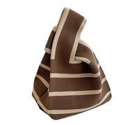 bolsas con nudo en la muñeca Bolso de mano de punto hecho a mano for mujer, minibolso de muñeca con nudo, informal, a rayas anchas, a cuadros, bolsas de compras reutilizables(Coffee)