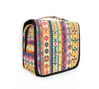 Bolsas de aceite grandes con formas geométricas tradicionales para mujer con gancho para colgar, bolsas de aseo con cremallera con compartimentos y asa