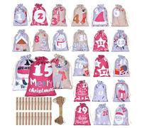 Bolsas de adviento con calendario, decoraciones navideñas para colgar, reutilizables, bolsas vacías con cordón con números, para tarjetas de felicitación de dulces, recuerdos de fiesta, niños, adultos