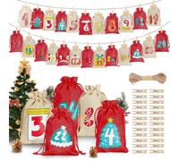 Bolsas de Adviento de Navidad DIY 24 bolsas rellenables con cuenta atrás | Bolsa Navideña de Dulces y Snacks para adolescentes adultos tienda hogar oficina colegio fiestas reuniones eventos Color A