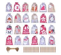 Bolsas de Adviento de Navidad - Reutilizable durante 24 días, cordón navideño rellenable, práctico organizador para la cuenta regresiva festiva | Bolsas de Adviento para niños familiares