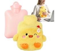 Bolsas de agua caliente con 600 ml retiene el calor, calienta manos y pies | Con de peluche con forma de animal y botella de agua caliente para manos cuello y hombros en invierno Pequeño pato amarillo