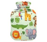 Bolsas de agua caliente con diseño de animales de la selva con funda de terciopelo suave, bolsa de agua caliente para calentar la cama del pie, alivio del dolor, tamaño pequeño