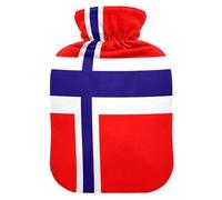 Bolsas de agua caliente con diseño de bandera de cruz roja y azul con cubierta suave, bolsa de agua caliente de 2 L para calambres menstruales