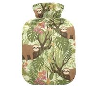 Bolsas de agua caliente con diseño de hojas de selva con funda de terciopelo suave, bolsa de agua caliente para calentar la cama del pie, alivio del dolor, tamaño pequeño