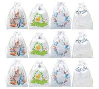 Bolsas de algodón con cordón de Pascua, 13 x 17 cm, bolsas reutilizables con diseño de huevo de conejo, tela suave y transpirable para recuerdos de fiesta, cesta de Pascua, actividades en el aula (B)