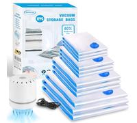 Bolsas de Almacenaje al Vacío 12 Piezas Tipo Grueso 3XL*100x80 + 3L*80x60 + 3M*70x50 + 3S*60x40cm Con Bomba de Aire Eléctrica Reutilizables de Bolsa para Vacío de Ropa,Ropa de Edredones, Almohadas