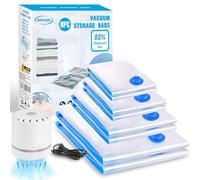 Bolsas de Almacenaje al Vacío 8 Piezas Tipo Grueso 2XL*100x80 + 2L*80x60 + 2M*70x50 + 2S*60x40cm Con Bomba de Aire Eléctrica Reutilizables de Bolsa para Vacío de Ropa,Ropa de Edredones, Almohadas