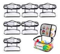 Bolsas de almacenamiento de juguetes transparentes de PVC de 6 piezas 9.5 × 6.9 × 5.7 pulgadas con el mango, etiqueta de nombre y bolsillo manual, organizador para juegos de mesa, rompecabezas y