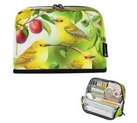 Bolsas de almacenamiento para lápices, acuarela, amarillo, pájaros, árbol, verde, estuche con cremallera, bolsa grande para niños, adolescentes, niñas, papelería, papelería, organizador de suministros