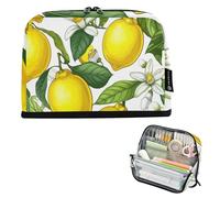 Bolsas de almacenamiento para lápices, color amarillo brillante, limones, blanco, floral, estuche con cremallera, bolsa para lápices para adolescentes y niñas, bolsa para bolígrafos, niños, profesores