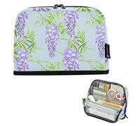 Bolsas de almacenamiento para lápices, color morado claro, flores de glicinia, estuche grande con cremallera, bolsa grande para lápices, bonita bolsa para marcadores para niñas, suministros de escuela