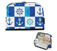 Bolsas de almacenamiento para lápices, cuadrados náuticos, anclas, bolsa grande para lápices con cremallera, estuche para lápices para niñas, bolsa para bolígrafos, impresión artística, para adultos y