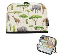 Bolsas de almacenamiento para lápices de acuarela de animales africanos, estuche grande con cremallera, bonita bolsa para bolígrafos, organizador de arte de animales para niñas, suministros de vuelta