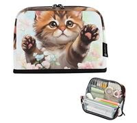 Bolsas de almacenamiento para lápices, diseño de gato, diseño de mariposas, estuche con cremallera, grande y bonito para niñas, floral, rosa, para la universidad, suministros de oficina