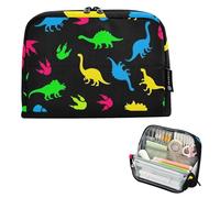 Bolsas de almacenamiento para lápices, diseño de huellas de dinosaurio, color negro, estuche con cremallera, estuche para lápices para niñas grandes, bolsa para bolígrafos, artículos de papelería para