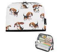Bolsas de almacenamiento para lápices, diseño de perros Beagle de dibujos animados, estuche blanco con cremallera, bonita bolsa para bolígrafos para niñas, adultos, niños, organizador de vuelta a la