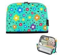 Bolsas de almacenamiento para lápices, diseño floral, color verde azulado, con cremallera, estuche grande para lápices para el aula, bolsa para bolígrafos para niños, papelería floral, organizador de