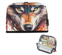 Bolsas de almacenamiento para lápices, estuche colorido con cremallera y diseño de lobo enojado para niñas, organizador de papelería, suministros de vuelta a la escuela