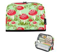 Bolsas de almacenamiento para lápices verdes con diseño de hongos rojos, bolsa grande con cremallera, estuche para lápices para niñas, bolsa para bolígrafos para el aula con gráfico de vuelta a la