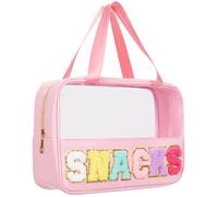 Bolsas de aperitivos, bolsa transparente de felpilla con parche de letras, bolsa de aperitivos para viajes, bolsa de cosméticos preparados transparente con cremallera, bolsas de aseo para mujeres que