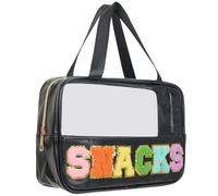 Bolsas de aperitivos, bolsa transparente de felpilla con parche de letras, bolsa de aperitivos para viajes, bolsa de cosméticos preparados transparente con cremallera, bolsas de aseo para mujeres que