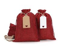 Bolsas de arpillera con cordón, sacos de arpillera de 7 x 10 pulgadas con etiquetas y cuerda (lote de 30) para envolver regalos de Navidad o regalos, cumpleaños, bodas, fiestas o uso doméstico (rojo)
