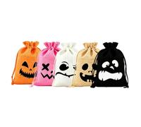 Bolsas de arpillera de Halloween - 5 bolsas transpirables con cordón para | Juego de 5 bolsas de arpillera transpirables diseñadas con temas de Halloween, perfectas para recuerdos de fiesta y