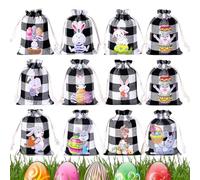 Bolsas de arpillera de Pascua, juego de 12 bolsas de aperitivos vintage, relleno de cesta de Pascua, bolsas de regalo de arpillera de Pascua, bolsas de regalo de Pascua con cordón para caza de huevos