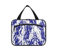Bolsas de aseo colgantes con diseño de mármol azul y blanco para mujer con gancho, bolsa de maquillaje de gran capacidad para mujer, bolsas de viaje para maquillaje, talla M, Patrón de mármol azul y