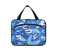 Bolsas de aseo colgantes de cocodrilo azul con diseño de dibujos animados para mujeres que viajan con gancho, bolsa de maquillaje multifuncional para coche, viajes, maquillaje, hotel, bolso Viajero