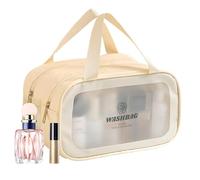 Bolsas de aseo para viajes, organizador de maquillaje seco y húmedo, bolsa de almacenamiento de viaje, bolsa de champú con asas para vacaciones al aire libre, camping, Beige, Refer to description